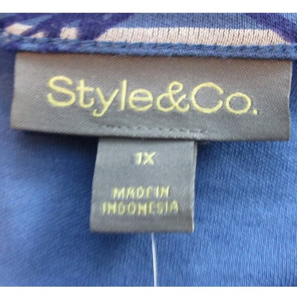 Style & Co Women's Plus Size 3/4 Sleeve Knit Top, Blue Striped Floral, 1X - Picture 3 of 6